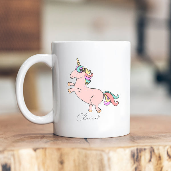 Pink Unicorn Mug with Name, Personalised Front and Back
