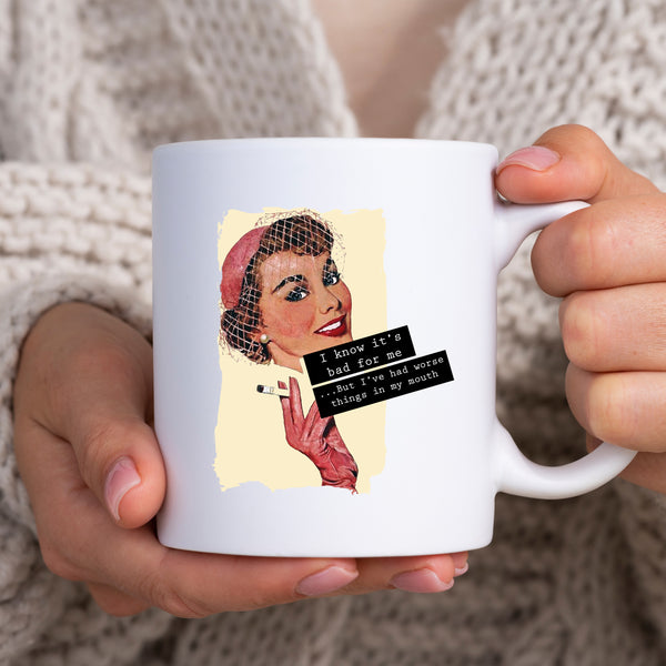 I Know It's Bad But I've Had Worse Things In My Mouth, Funny Vintage-Style Birthday Gift, Personalised Mug