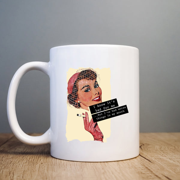 I Know It's Bad But I've Had Worse Things In My Mouth, Funny Vintage-Style Birthday Gift, Personalised Mug