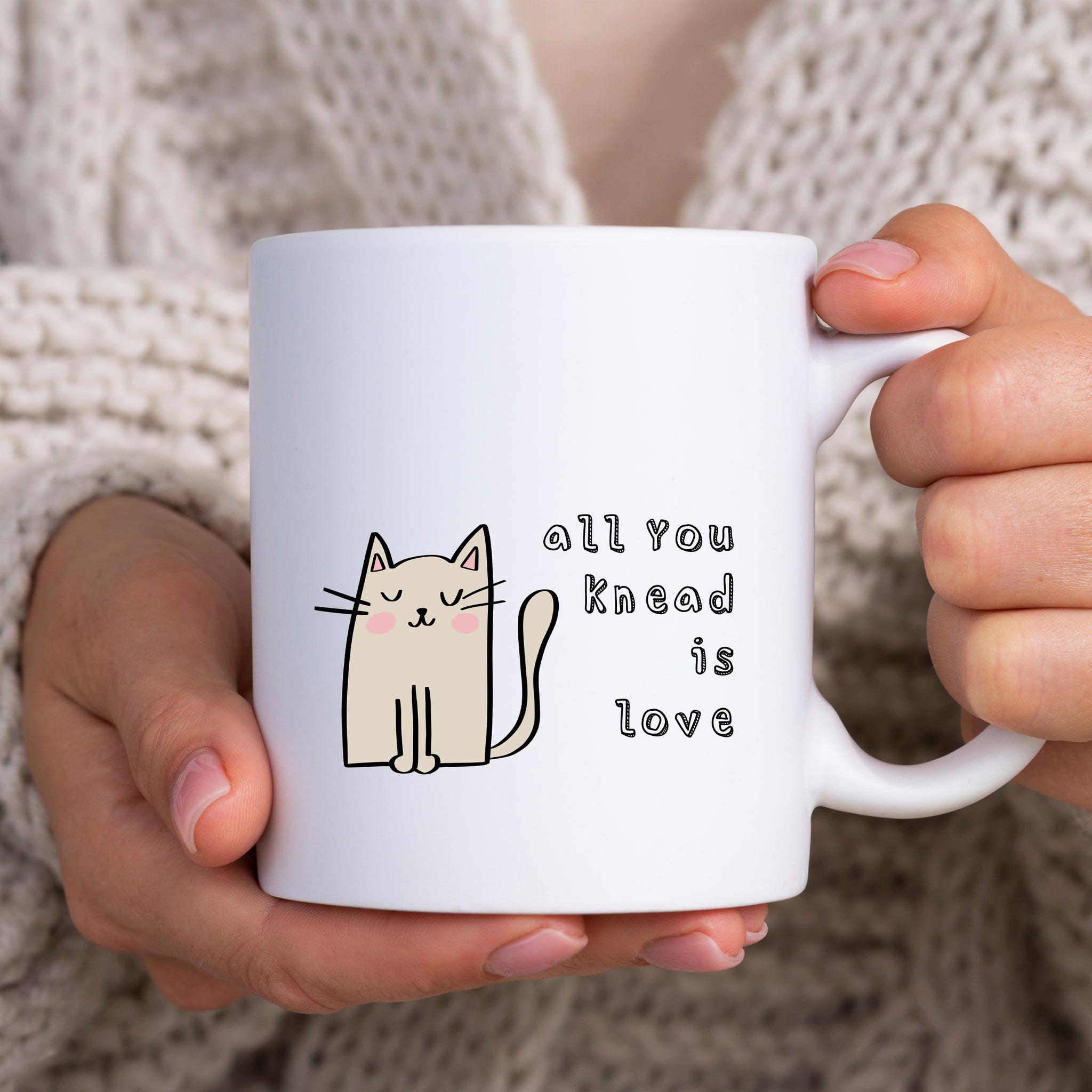 All You Knead Is Love, Cute Funny Cat Valentines Anniversary Birthday Gift, Personalised Mug