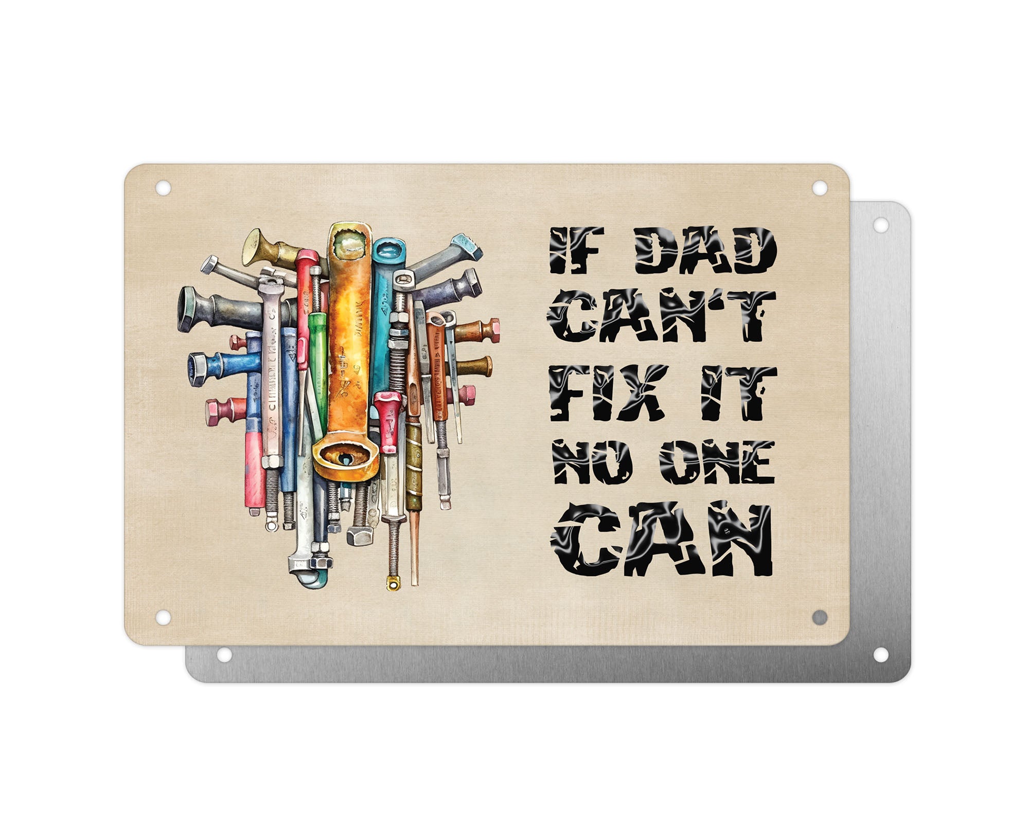 Father's Day Personalised Plaque, If Dad Can't Fix It No One Can, Tools, Aluminium Sheet, Metal Shed Sign, Gift For Him, Dad, Grandad