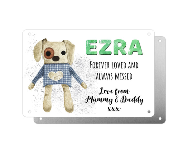 Personalised Graveside Plaque, Aluminium Bereavement Sheet, Metal Sign, Cuddly Toy Dog, Remembrance Gift