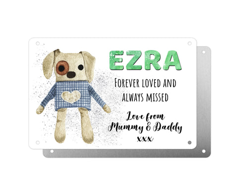 Personalised Graveside Plaque, Aluminium Bereavement Sheet, Metal Sign, Cuddly Toy Dog, Remembrance Gift