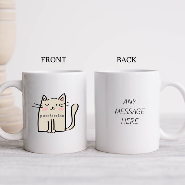 Purrfection, Funny Birthday Gift with Cream Cat Design, Personalised Mug