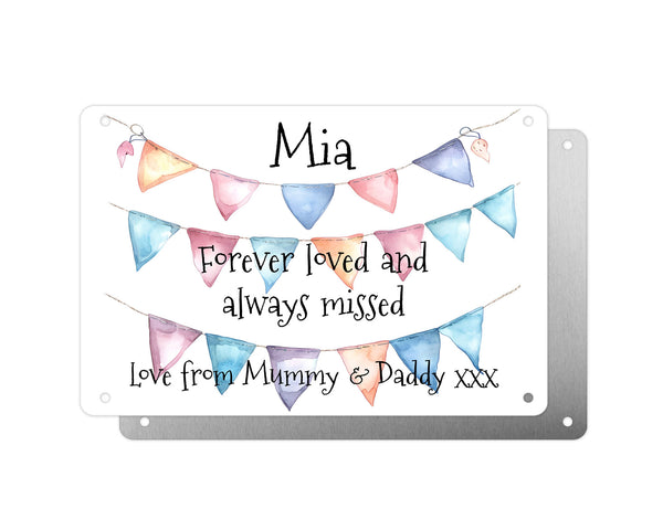 Personalised Graveside Plaque, Aluminium Bereavement Sheet, Metal Sign, Pretty Bunting, Remembrance Gift