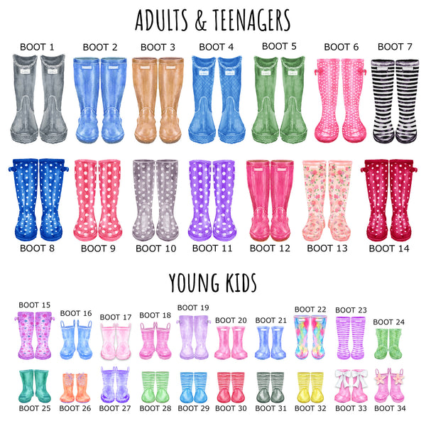 Wellington Boot Family Print Personalised Rain Boot Wall Art Gift