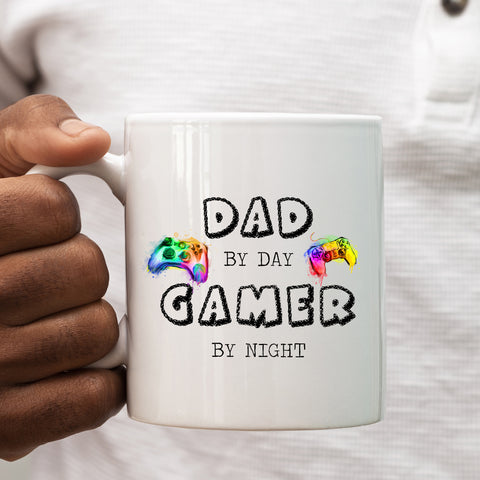 Dad By Day Gamer By Night Mug, Cute Coffee Cup Father's Day Birthday
