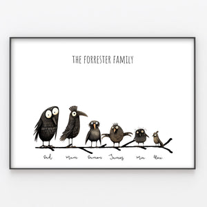 Funny Crow Family Print, Birthday, Mother's Day, Christmas Personalised Custom Gift, Wall Decor