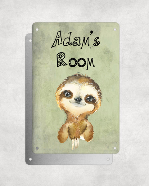 Cute Animal Personalised Name Plaque – Little Sloth | Vintage-Style Green Aluminium Sign for Kids’ Room