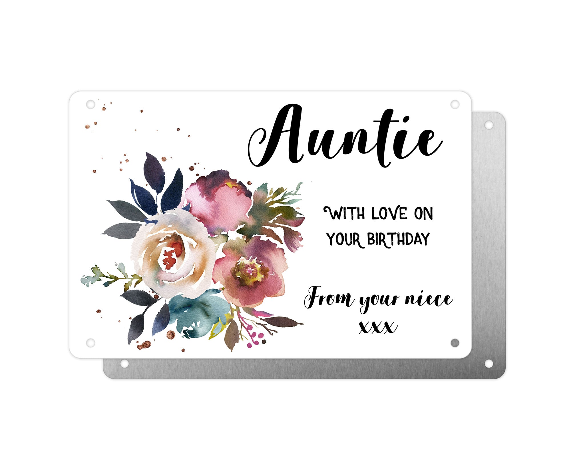 Personalised Graveside Plaque, Aluminium Bereavement Sheet, Metal Sign, Watercolour Floral, Remembrance Gift