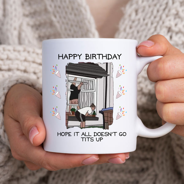 Hope It All Doesn't Go Tits Up Meme, Cute Funny Birthday Gift, Rude Personalised Mug