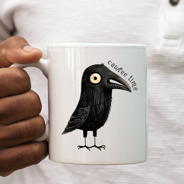 Cawfee Time, Funny Birthday Gift with Crow Design, Personalised Mug