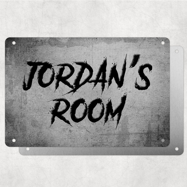 Boys Personalised Bedroom Name Plaque – Aluminium Metal Sign | Black Slash Font | Gift for Him