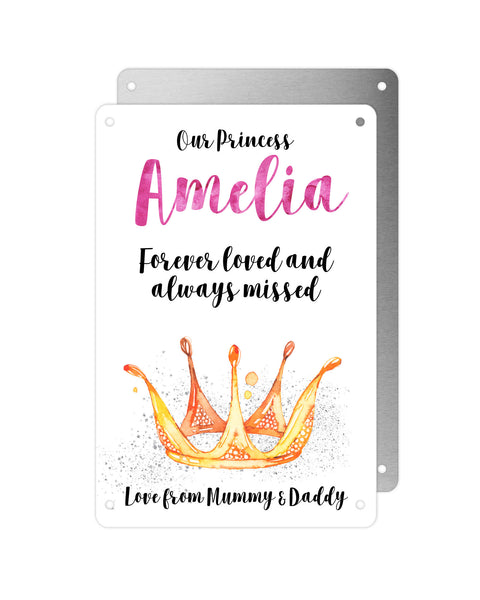 Personalised Graveside Plaque, Aluminium Bereavement Sheet, Metal Sign, Princess Crown, Remembrance Gift