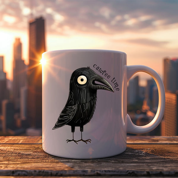 Cawfee Time, Funny Birthday Gift with Crow Design, Personalised Mug