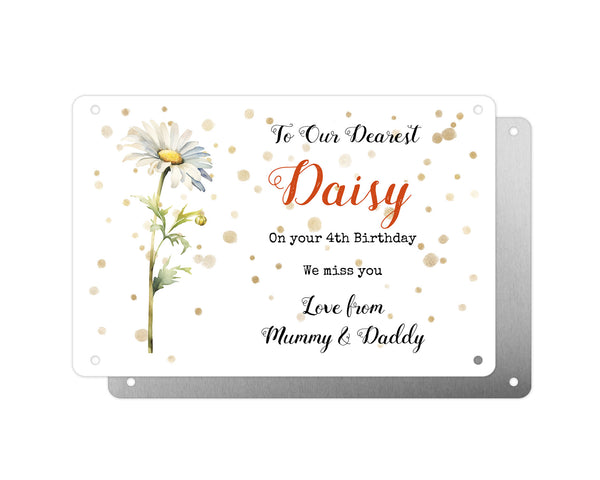 Personalised Graveside Plaque, Aluminium Bereavement Sheet, Metal Sign, Daisy Remembrance Gift