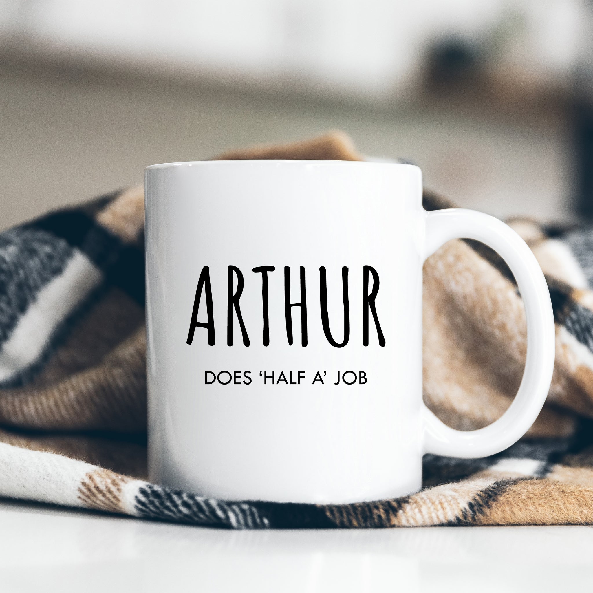 Arthur, Does 'Half a' Job, Funny Offensive Birthday Gift for Tradesman or Office Colleague, Personalised Mug