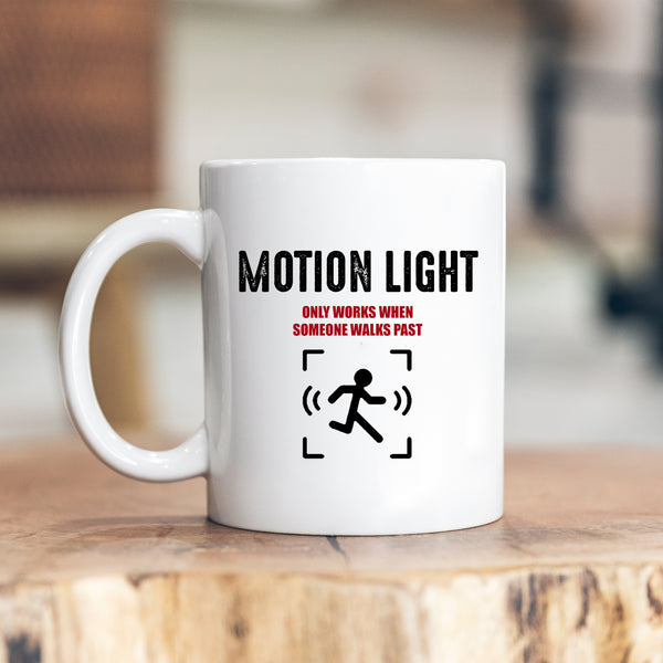 Motion Light Only Works When Someone Walks Past, Funny Offensive Birthday Gift for Tradesman or Office Colleague, Personalised Mug