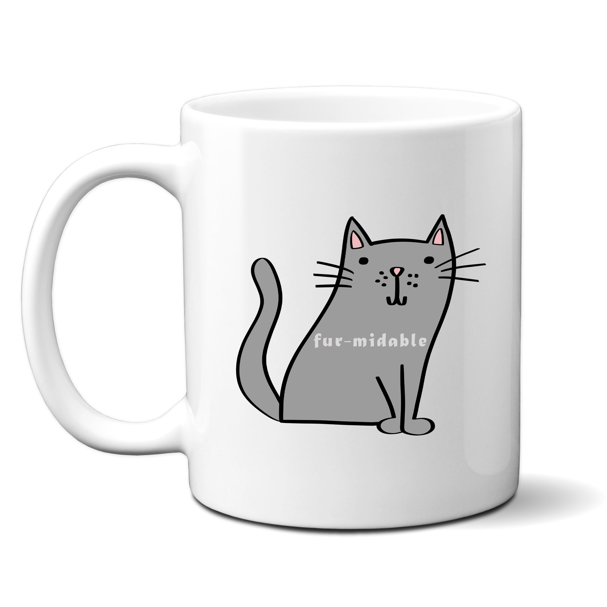 Fur-midable, Funny Birthday Gift with Grey Cat Design, Personalised Mug
