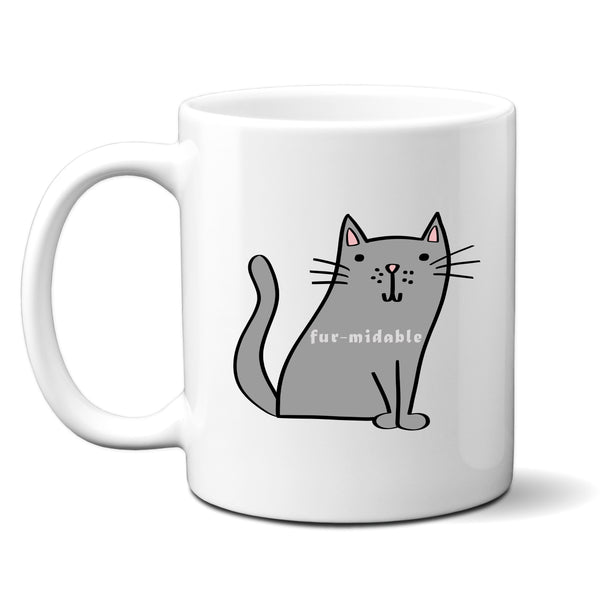 Fur-midable, Funny Birthday Gift with Grey Cat Design, Personalised Mug
