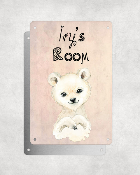 Cute Animal Personalised Name Plaque – Baby Polar Bear | Vintage-Style Aluminium Sign for Kids’ Room