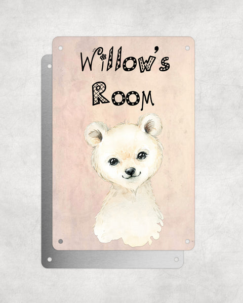 Cute Animal Personalised Name Plaque – Little Polar Bear | Vintage-Style Aluminium Sign for Kids’ Room