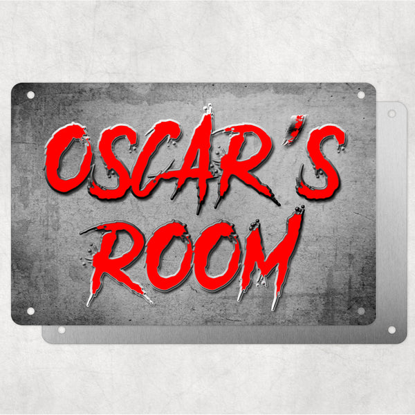 Boys Personalised Bedroom Name Plaque – Aluminium Metal Sign | Red Slash Font | Gift for Him
