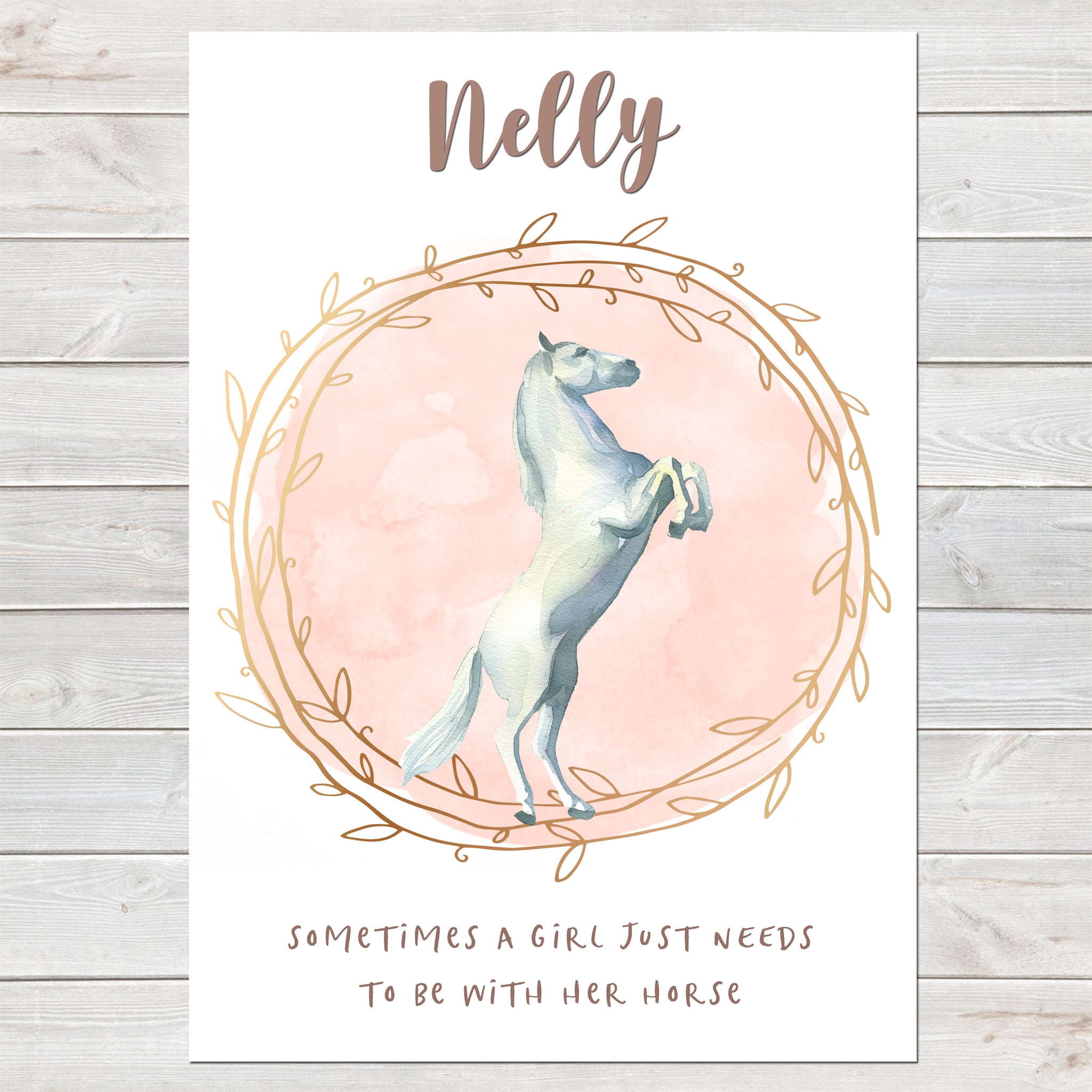 Majestic White Horse Name Print with Quote, Personalised Bedroom Print for Kids