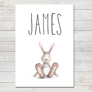 Bunny Rabbit / Hare Children's Poster, Personalised White Nursery Print
