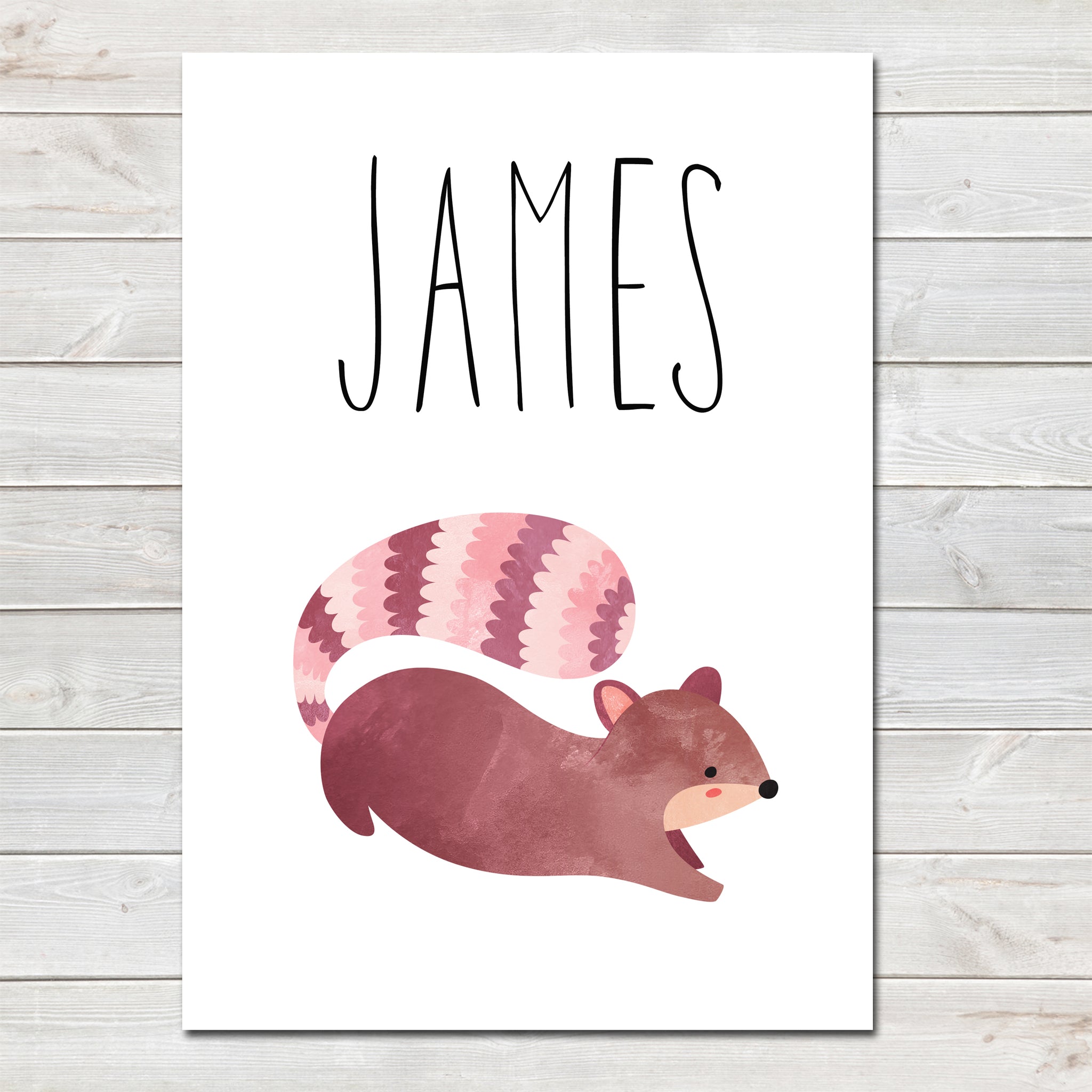 Squirrel Children's Poster, Personalised White Nursery Print