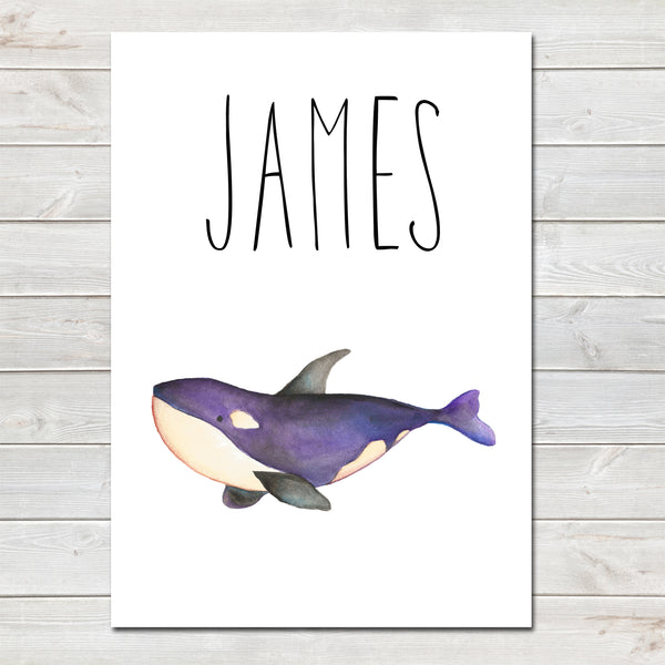 Whale Children's Poster, Personalised White Nursery Print