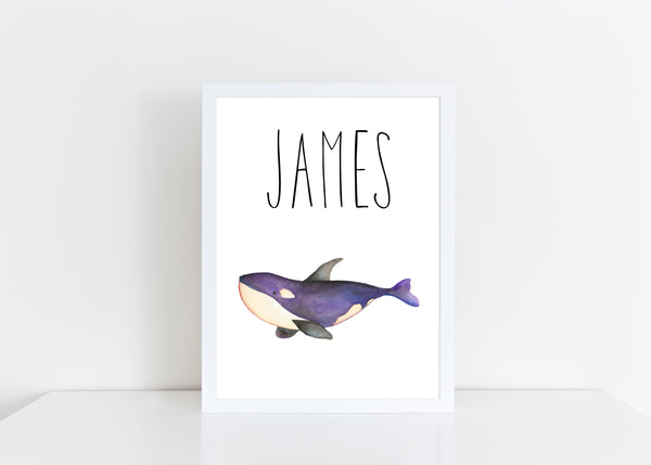 Whale Children's Poster, Personalised White Nursery Print