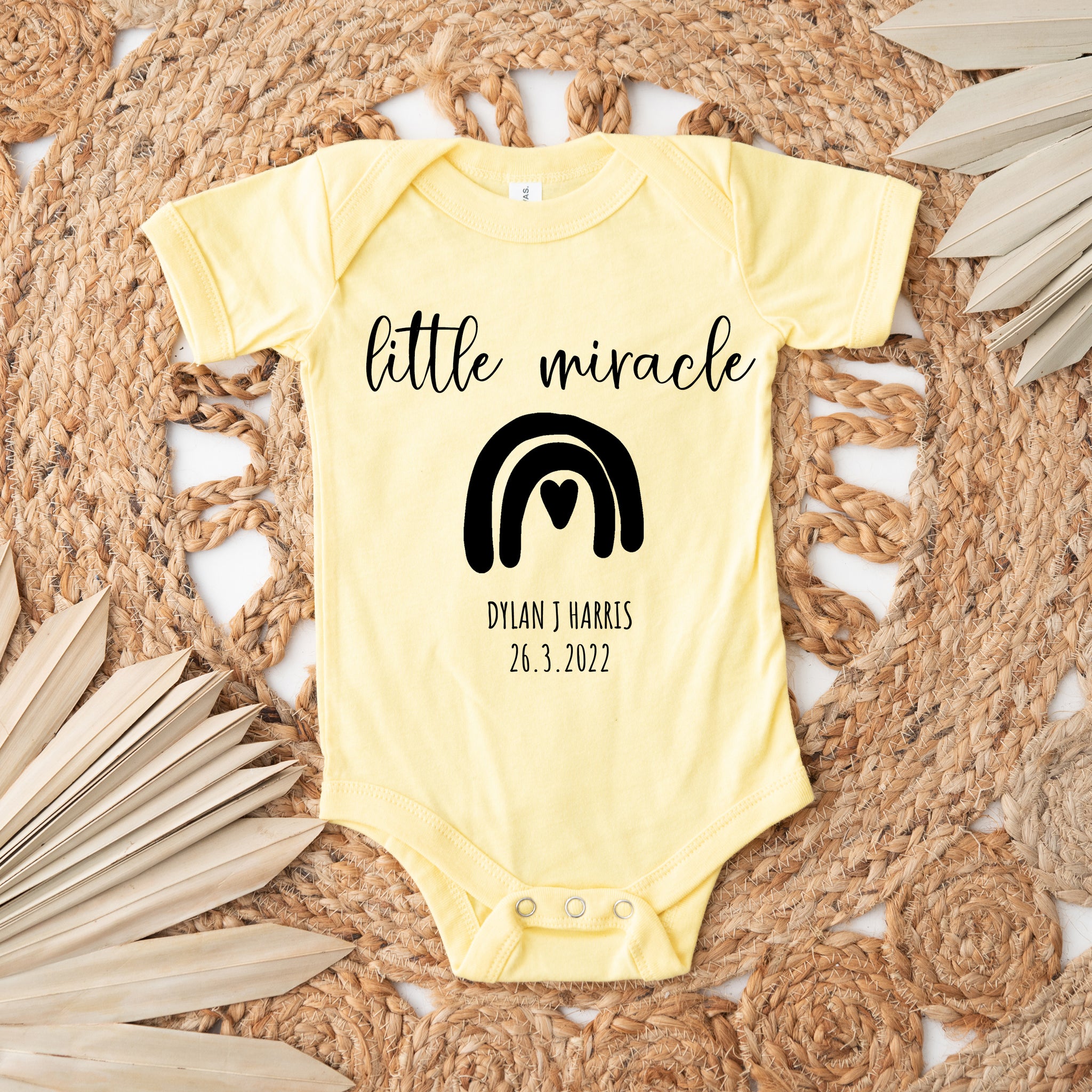 Little Miracle, Personalised Short Sleeve Baby Bodysuit, Pastel Yellow –  The Little Lenny Company
