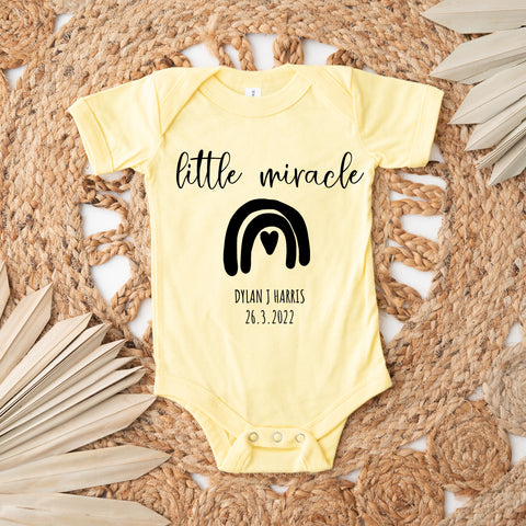 Little Miracle, Personalised Short Sleeve Baby Bodysuit, Pastel Yellow Vest
