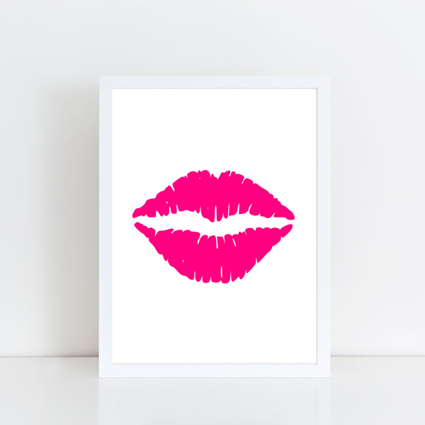Full Lips Print, Pink Lipstick Impression, Home Decor, Bedroom, Salon Print