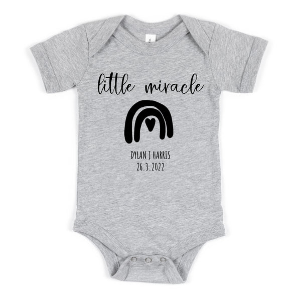 Little Miracle, Personalised Short Sleeve Baby Bodysuit, Heather Grey Vest
