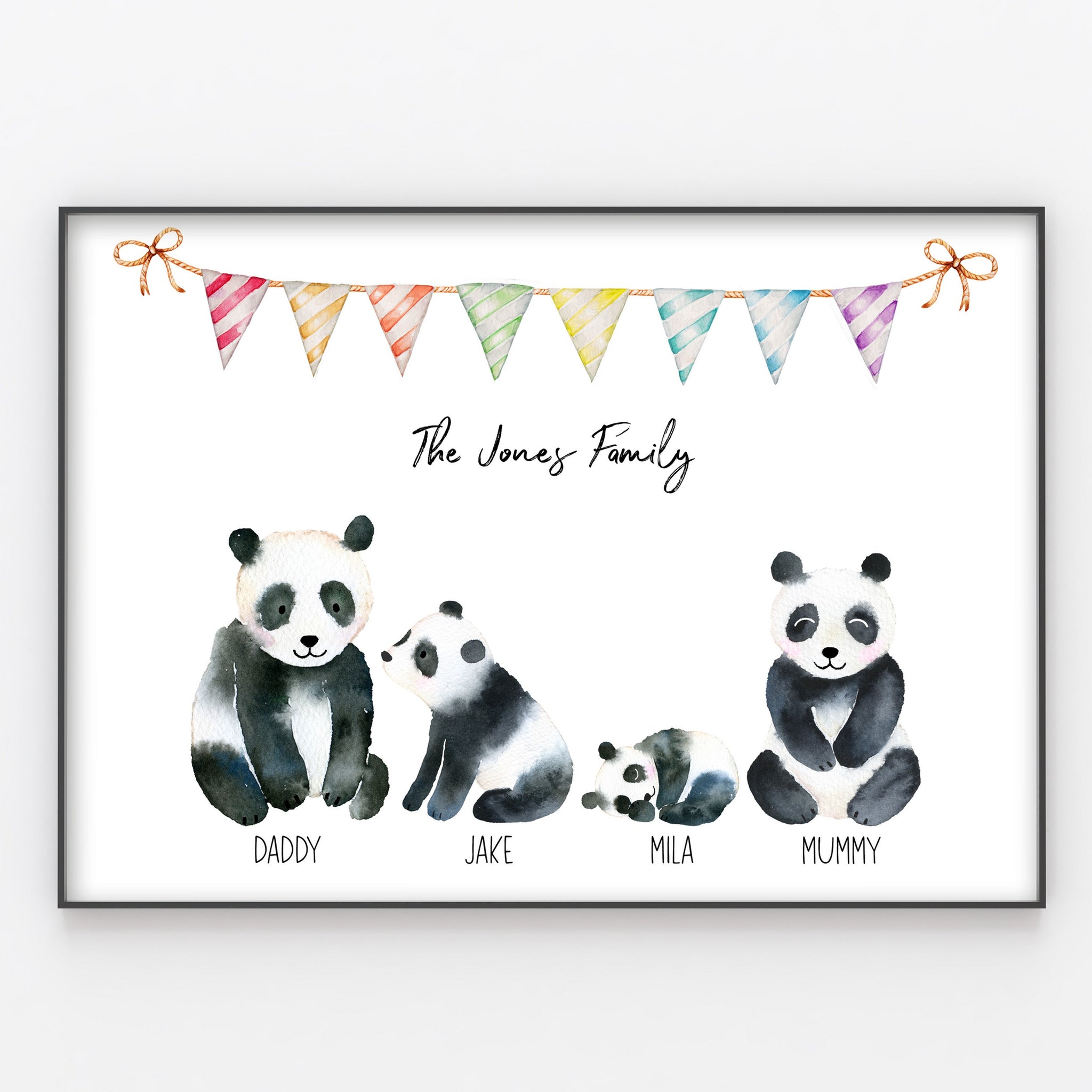 Panda Family Print, Wall Art Gift for Home Personalised
