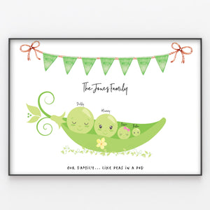 Peas in a Pod Family Print, Wall Art Gift for Home, Personalised