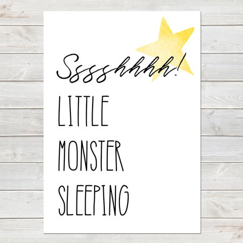 Little Monster Sleeping, Nursery Gift, Fun Bedroom Print for Kids