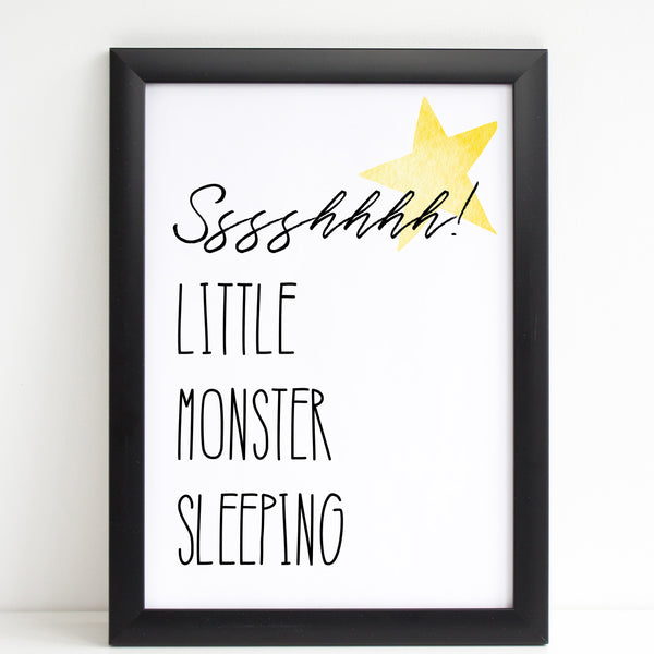 Little Monster Sleeping, Nursery Gift, Fun Bedroom Print for Kids