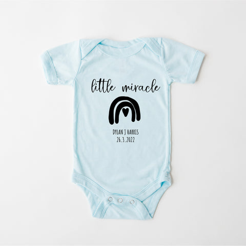 Little Miracle, Personalised Short Sleeve Baby Bodysuit, Baby Blue Vest