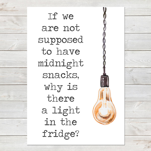 Funny Kitchen Quote, Midnight Snacks Print with Watercolour Illustration