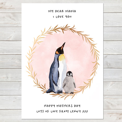 Dear Mama Cute Penguins, Mummy & Baby Print, Mother's Day Gift