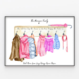 Coat Hook Family Print Personalised Jackets Wall Art Gift for Home