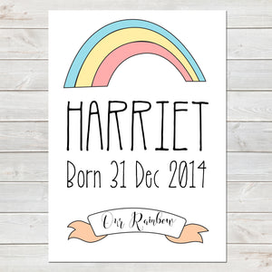 Our Rainbow Print, New Baby Personalised Nursery Poster