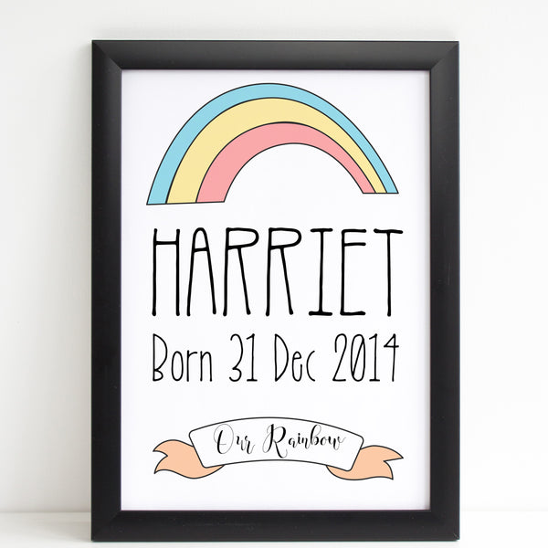 Our Rainbow Print, New Baby Personalised Nursery Poster