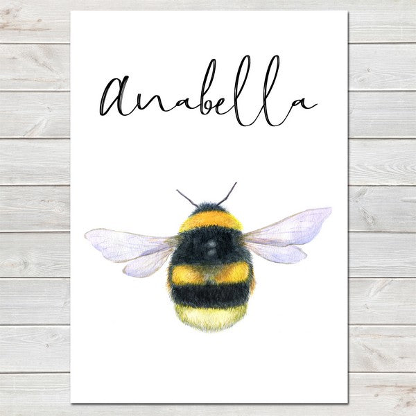 Personalised Bumblebee Print, Nursery Gift, Bedroom Bee Poster with Name
