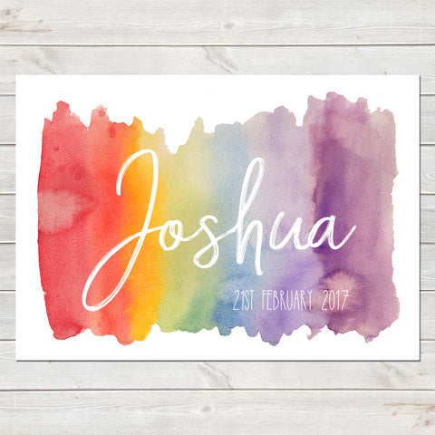 Watercolour Rainbow Name Print, New Baby Personalised Nursery Poster