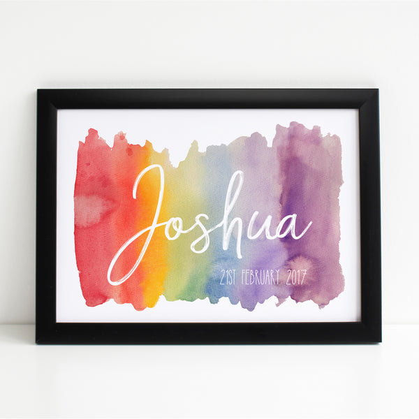 Watercolour Rainbow Name Print, New Baby Personalised Nursery Poster