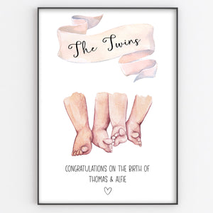 Newborn Twins Feet, New Baby Gift, Sentimental Mothers Day Print